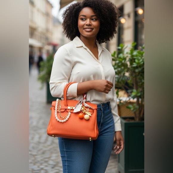 Elegant Orange Handbag (Wirkin) with Floral Accents & Cherries NWT - Picture 6 of 9